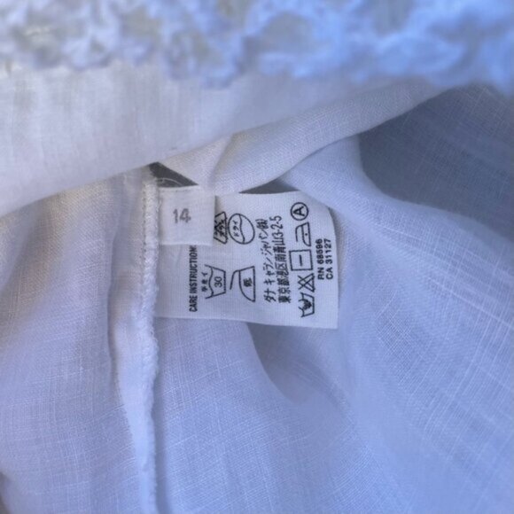 DKNY White Linen Skirt w/Cochet Panels & Drawstring Waist Size 14 - Picture 5 of 11